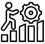 Icon of a man climbing progress bars with a gear, representing work and updating progress